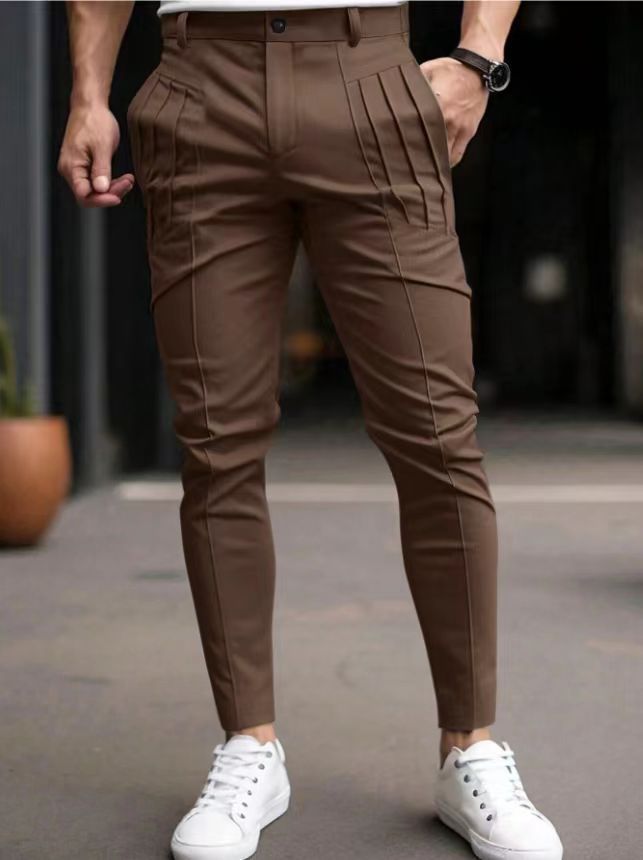 Men's slim pleat chinos with decorative longitudinal pleats and tapered leg Mune Fashion