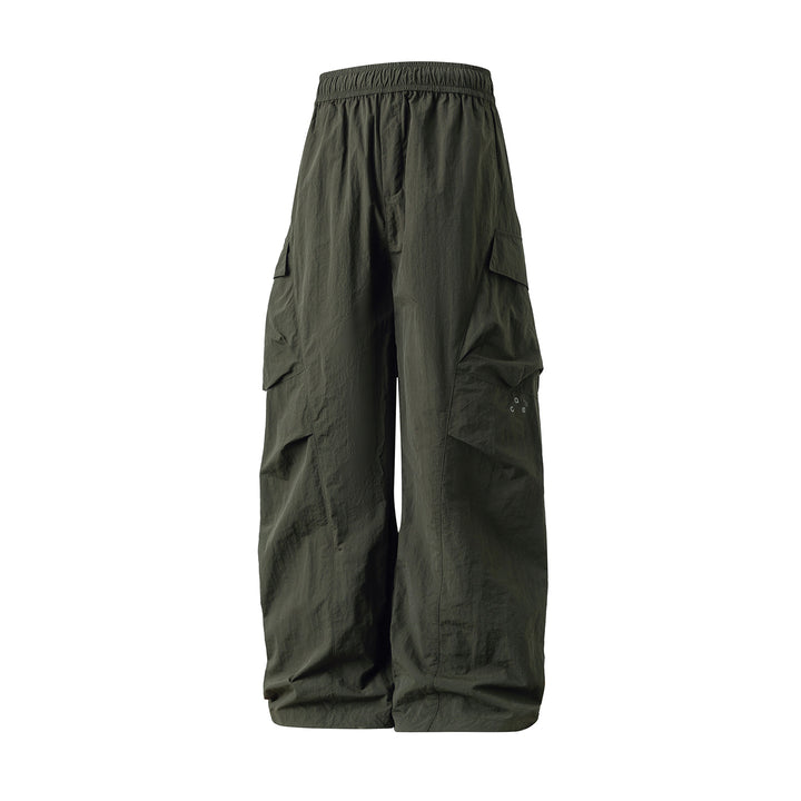 Unisex Wide Cargo Palazzo Pants made of technical crinkle nylon with elastic waistband Mune Fashion