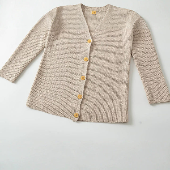Women's Longline Knit Cardigan with V-Neck and Continuous Button Placket Mune Fashion