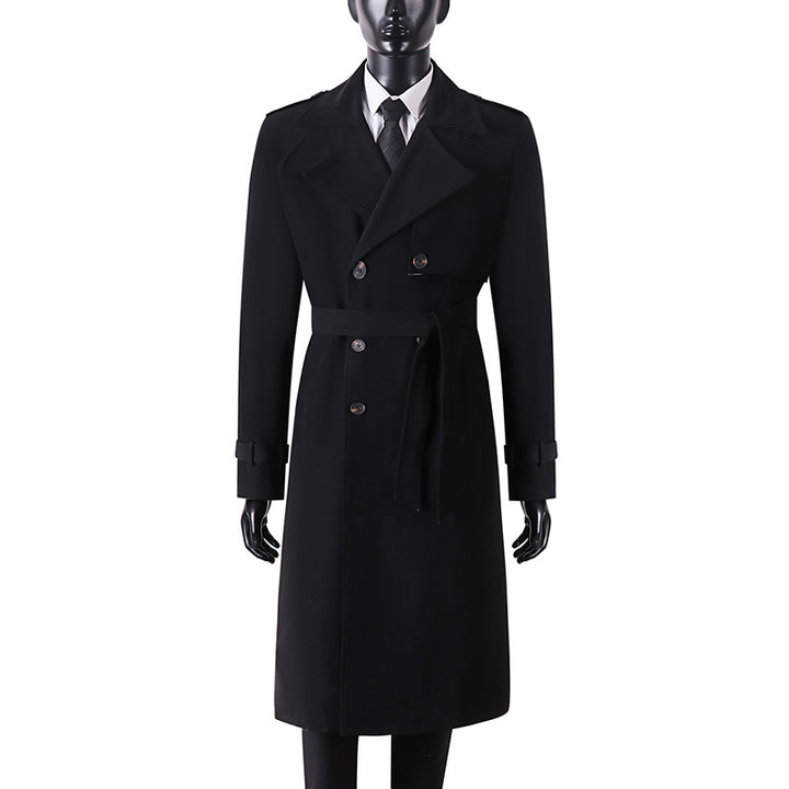 Men's Long Minimalist Trench Coat with Storm Flap, Waist Belt, and Adjustable Cuffs Mune Fashion