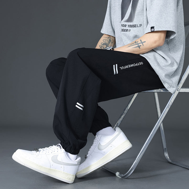 Men's Casual Sports Pants with Elastic Waistband and Side Stripes