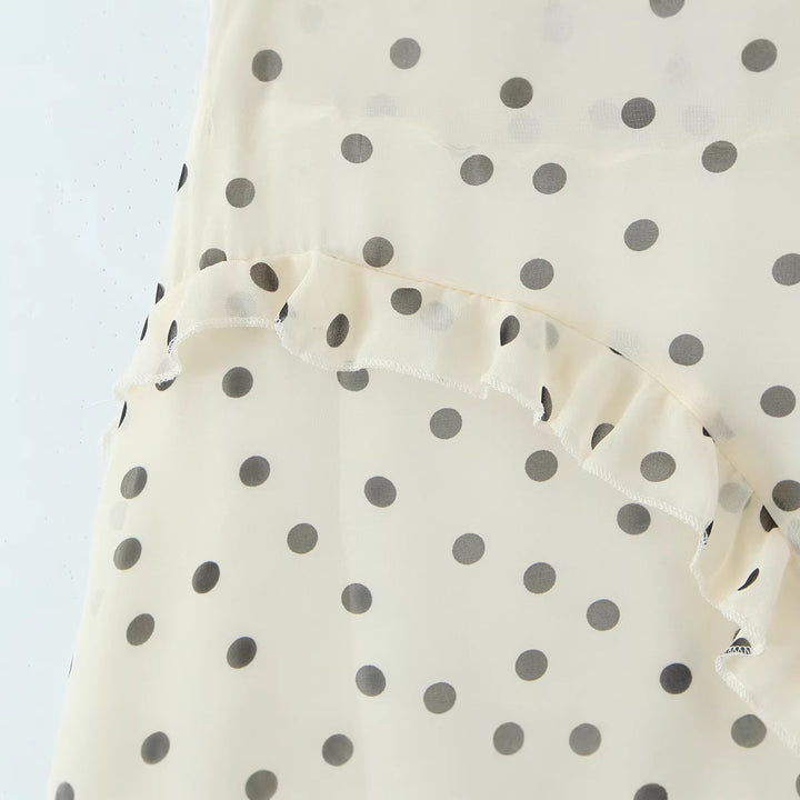 Women’s Chiffon Wrap Midi Skirt with Ruffles and Polka Dot Design Mune Fashion