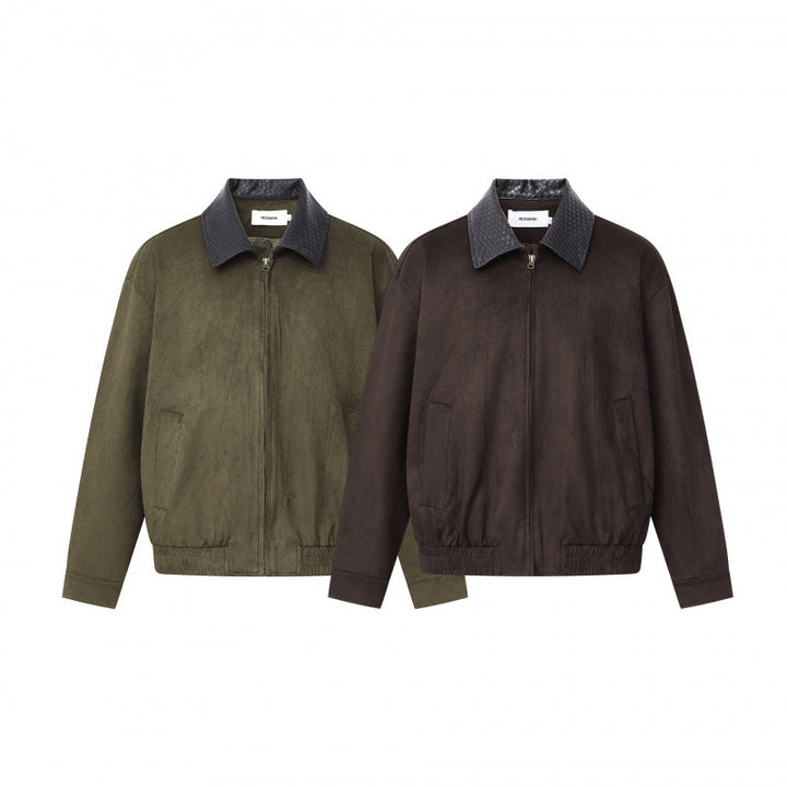 Men's short-cut bomber jacket in suede look with structured collar, front zipper and elastic hem Mune Fashion