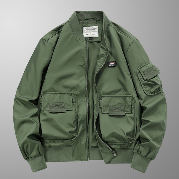 Men's lightweight nylon bomber with utility pockets, sleeve organizer and ribbed hem Mune Fashion