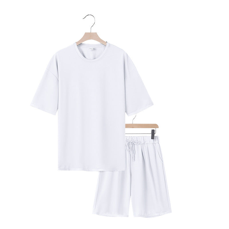 Men's relaxed jersey set with extended round neck t-shirt and elastic drawstring shorts Mune Fashion