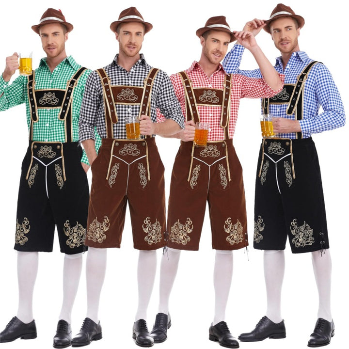 Men's faux-felt leather knee-length pants with baroque embroidery, adjustable straps, and decorative rivets Mune Fashion