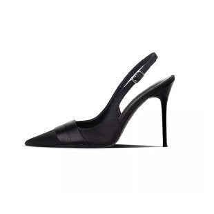 Ladies Elegant Slingback Pumps with Pointed Toe, Leather Suede Mix and Fine Ankle Strap Mune Fashion