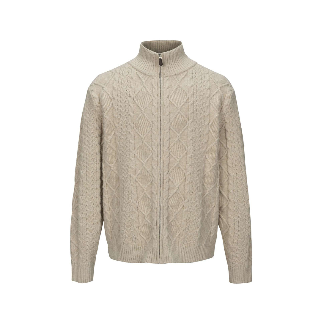 Men's knitted zip jacket with cable pattern and high stand-up collar Mune Fashion
