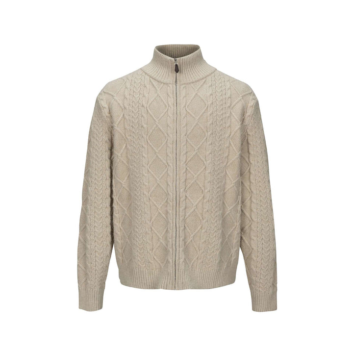 Men's knitted zip jacket with cable pattern and high stand-up collar Mune Fashion