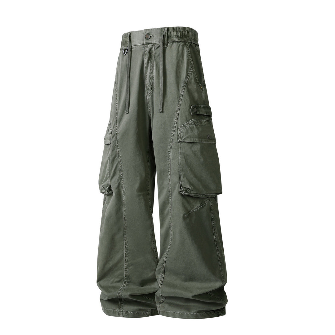 Men's military-inspired cargo pants with elastic tunnel drawstring waistband, flap and zipper pockets Mune Fashion