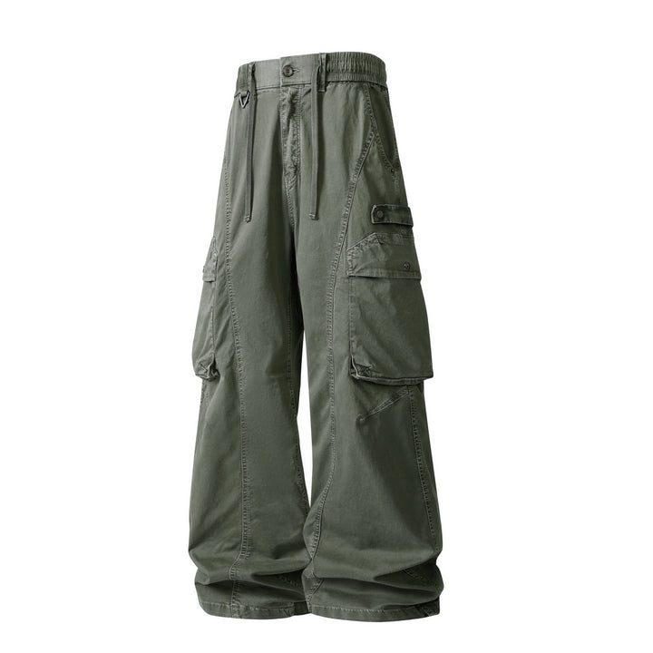 Men's military-inspired cargo pants with elastic tunnel drawstring waistband, flap and zipper pockets Mune Fashion