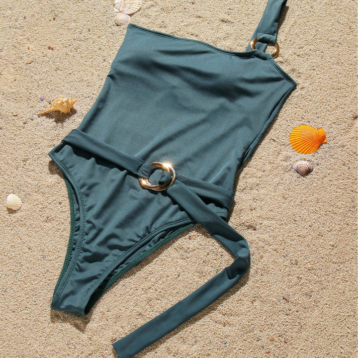 Women's One-Piece Swimsuit with Fashionable Waistbelt Mune Fashion