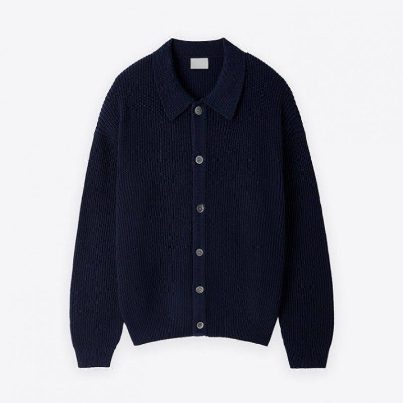 Unisex Chunky Ribbed Cardigan with Shirt Collar and Full Button Closure Mune Fashion