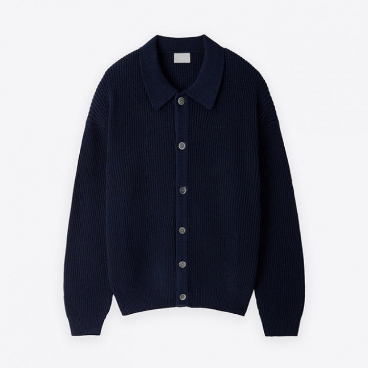 Unisex Chunky Ribbed Cardigan with Shirt Collar and Full Button Closure Mune Fashion