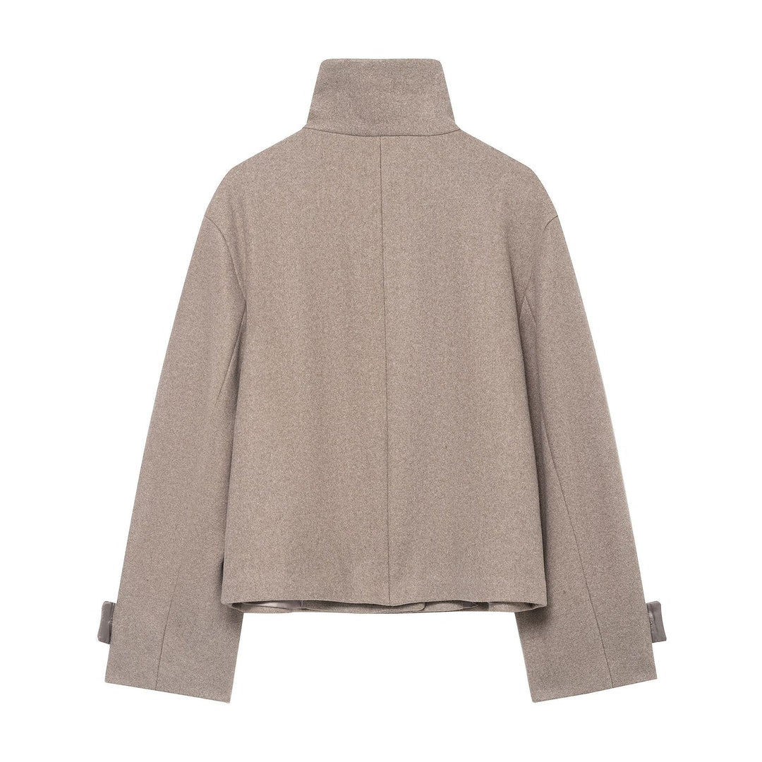 Women's short jacket in boxy cut made of wool blend with high stand-up collar and asymmetrical button placket Mune Fashion