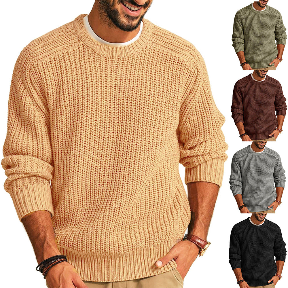 Men's Chunky Knit Pullover with Round Neck and Casual Fit Mune