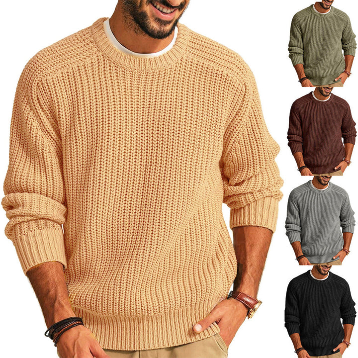 Men's Chunky Knit Pullover with Round Neck and Casual Fit Mune