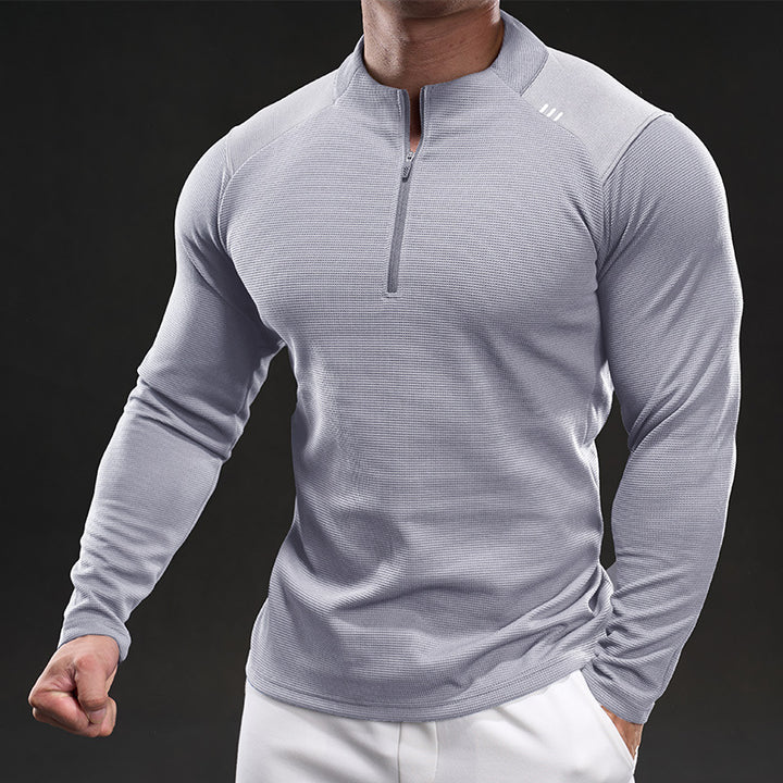 Men Breathable Functional Long Sleeve Shirt with Short Zip and Slim Fit Mune Fashion