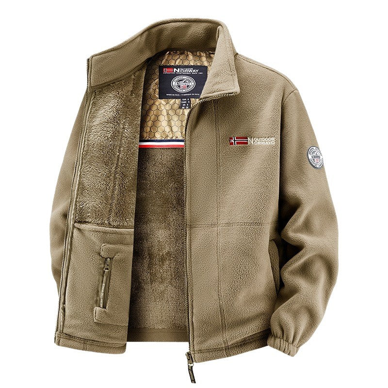 Men's fleece jacket with teddy inner lining, high stand collar and zip pockets Mune Fashion