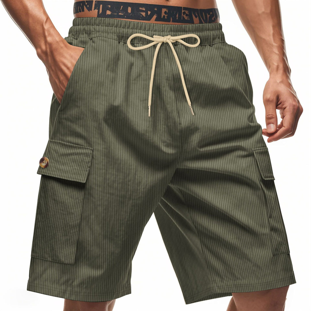 Men's casual utility bermuda with fine ribbed texture, elastic drawstring, and flap pockets Mune Fashion