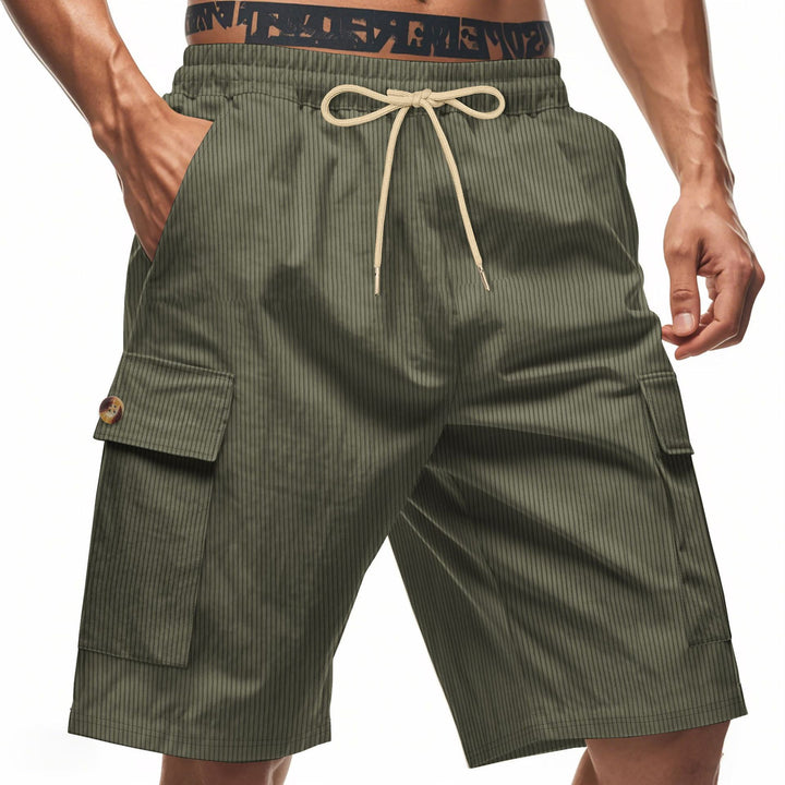 Men's casual utility bermuda with fine ribbed texture, elastic drawstring, and flap pockets Mune Fashion