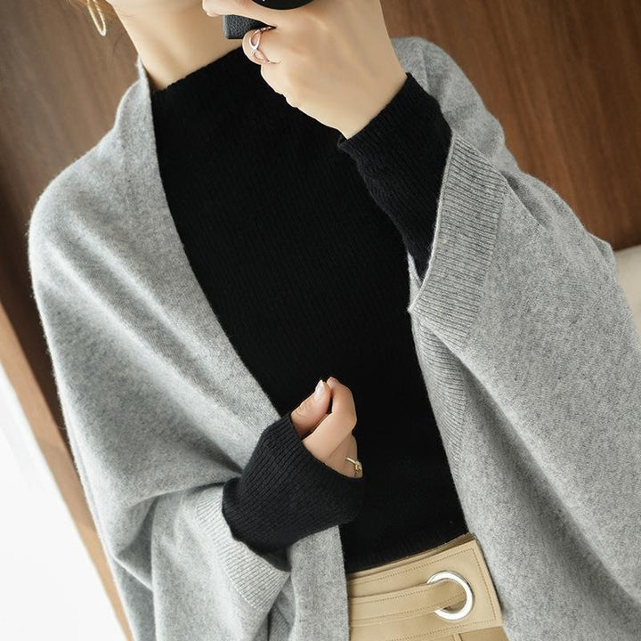 Women Longer Open Cashmere-Look Knit Wrap with Dropped Sleeve Mune Fashion