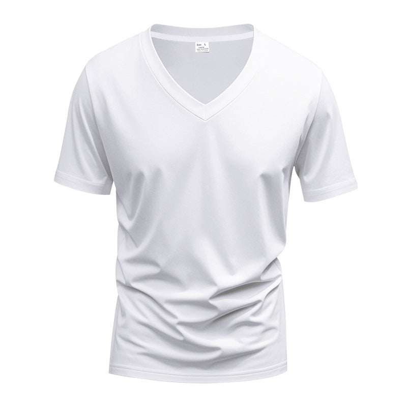Men's classic V-neck T-shirt made of fine cotton jersey with reinforced neckband and double stitching Mune Fashion