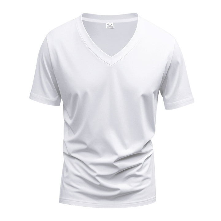 Men's classic V-neck T-shirt made of fine cotton jersey with reinforced neckband and double stitching Mune Fashion