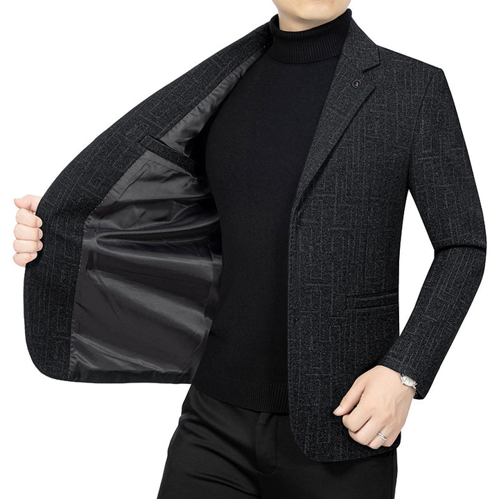 Men's Tailored Blazer made of Wool Blend with Fine Geometric Textured Pattern and Notched Lapel Mune Fashion