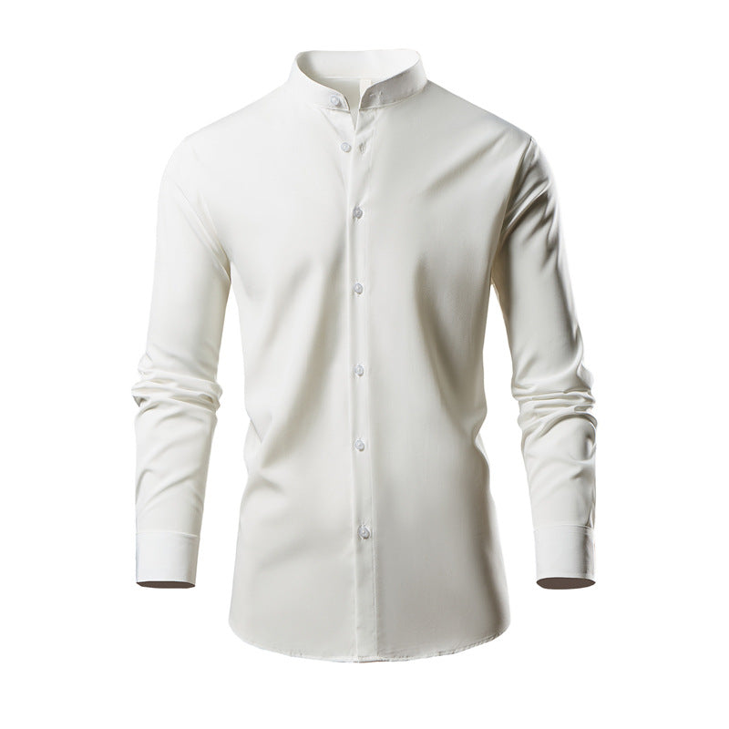 Men's tailored long sleeve shirt with stand-up collar, easy-care cotton blend and curved hem Mune Fashion