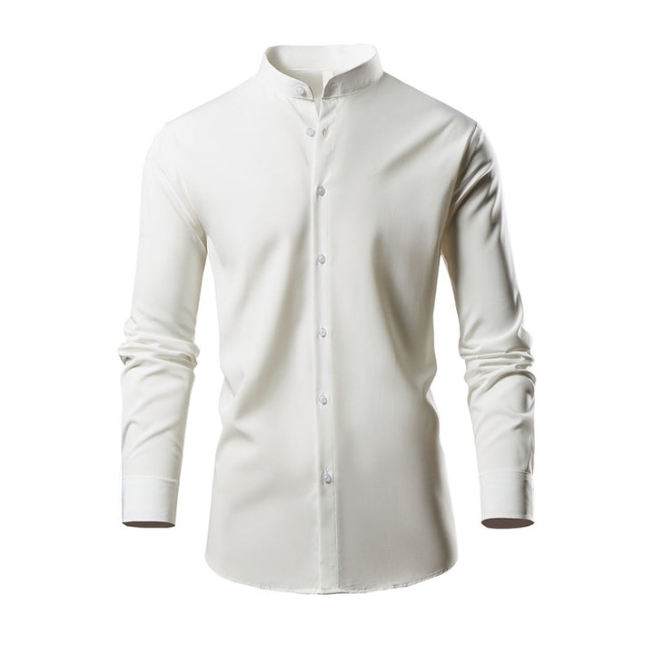Men's tailored long sleeve shirt with stand-up collar, easy-care cotton blend and curved hem Mune Fashion
