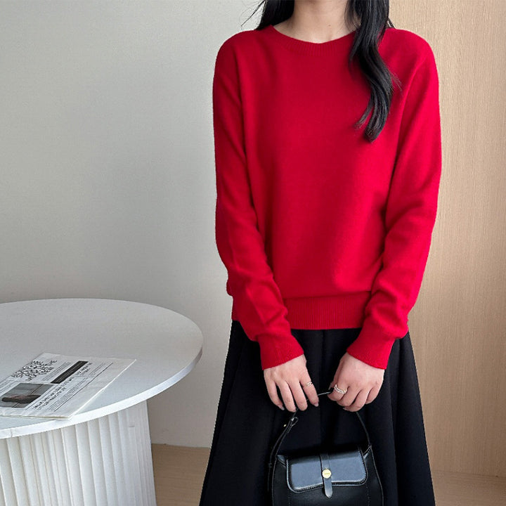 Women's Fine Crew Neck Sweater made of Cashmere Blend with Ribbed Cuffs Mune Fashion