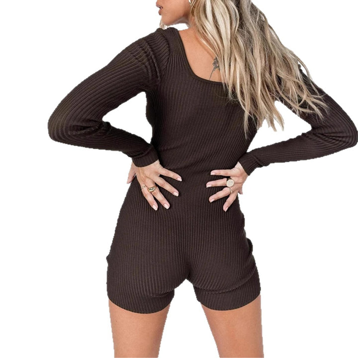 Women’s body-hugging ribbed jumpsuit with long sleeves and square neckline Mune Fashion