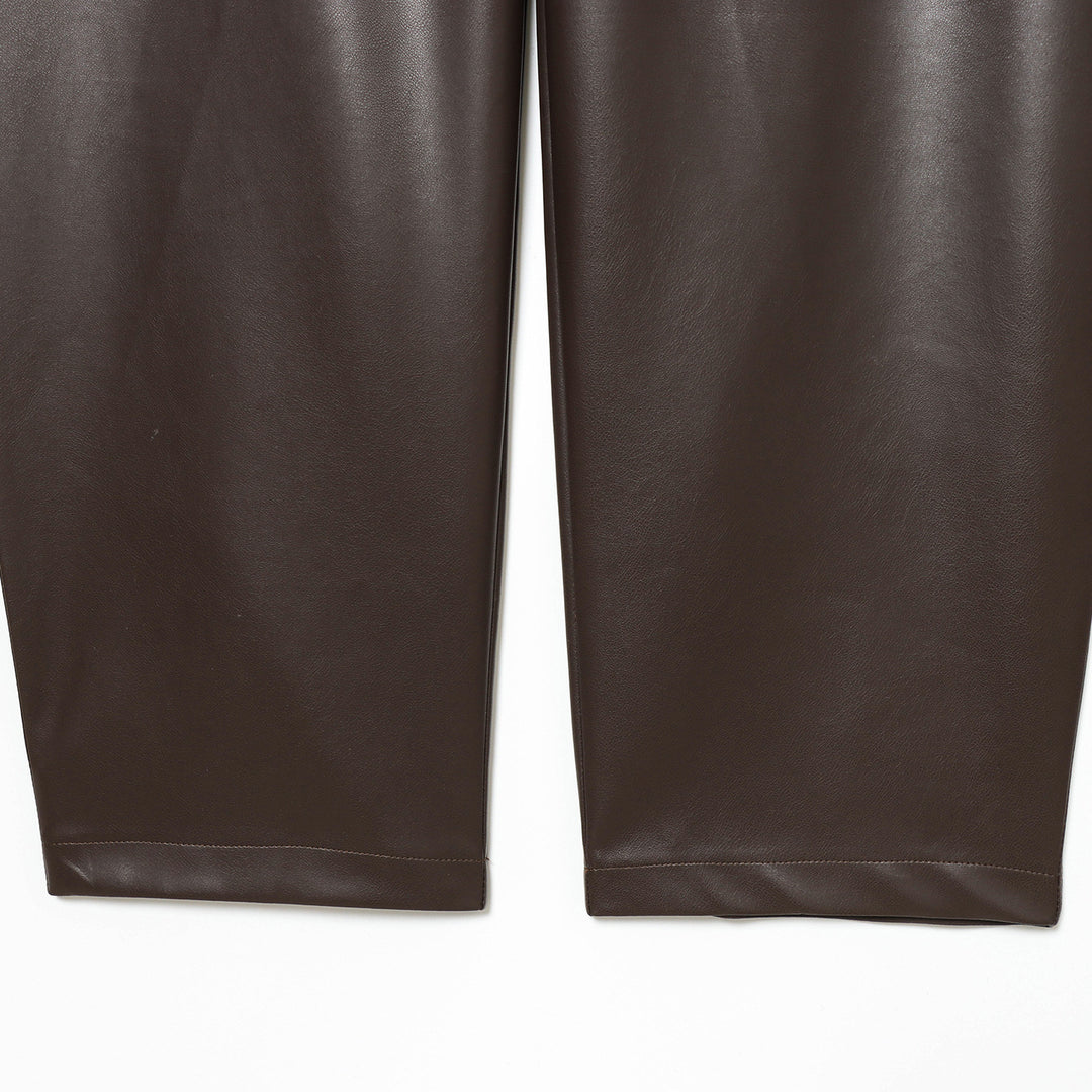 Women's wide Highwaist Cropped Leather Pants with Five-Pocket and straight leg Mune Fashion