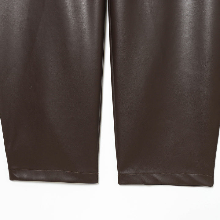 Women's wide Highwaist Cropped Leather Pants with Five-Pocket and straight leg Mune Fashion