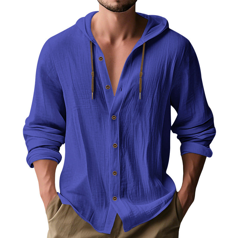 Men's lightweight hooded shirt jacket in linen look with full button placket Mune Fashion