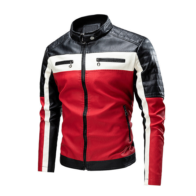 Men's Fashion Leather Jacket with Color Block Design Mune Fashion