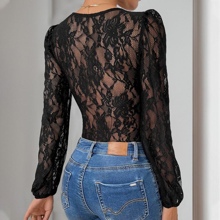Ladies Elegant Lace Bodysuit with Loop Decoration Mune Fashion
