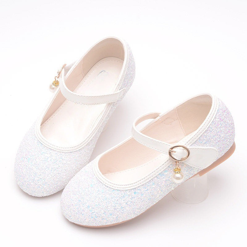 Girls Glitter Ballerinas with Strap and Pearl Application Mune Fashion
