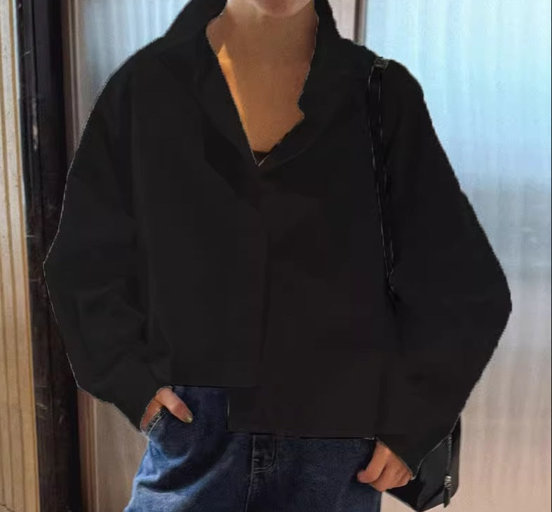 Women’s Asymmetric Cropped Blouse made of Cotton Poplin in Oversized Cut Mune Fashion
