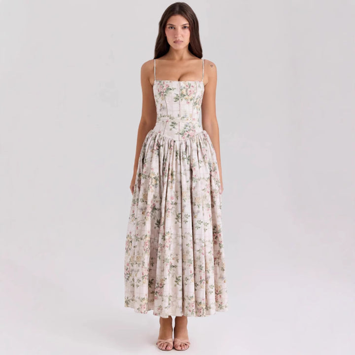 Women's tailored corset dress with spaghetti straps and voluminous circle skirt Mune Fashion