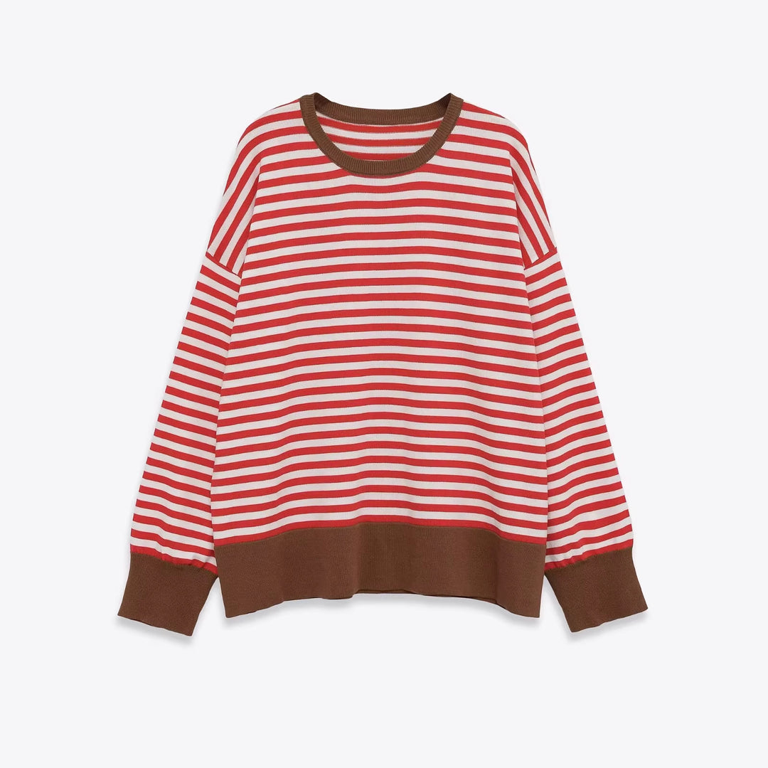 Women's Striped Oversized Sweater with Contrast Cuffs Mune Fashion