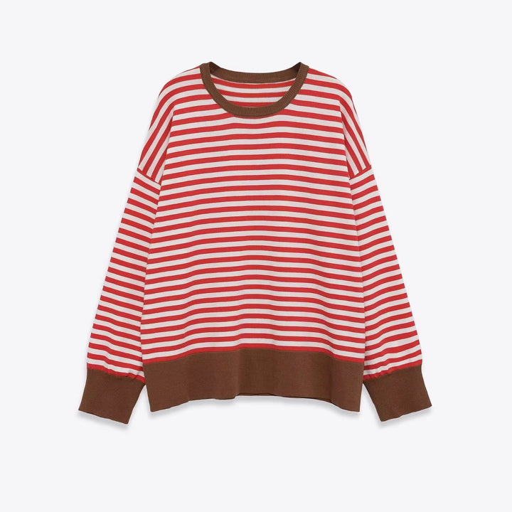 Women's Striped Oversized Sweater with Contrast Cuffs Mune Fashion