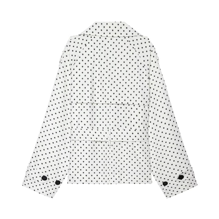 Women Polka Dot Cropped Trench Coat with Waist Belt and Double Breasted Button Placket Mune Fashion