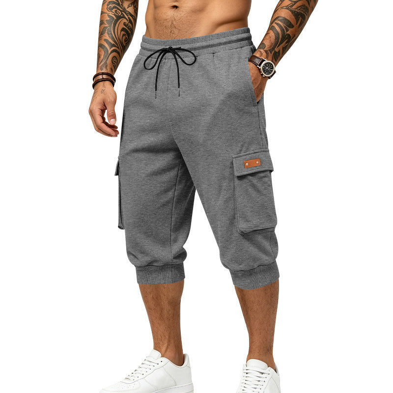 Men's Three-Quarter Sweat Cargo with Elastic Waistband, Drawstring, and Multiple Pockets Mune Fashion
