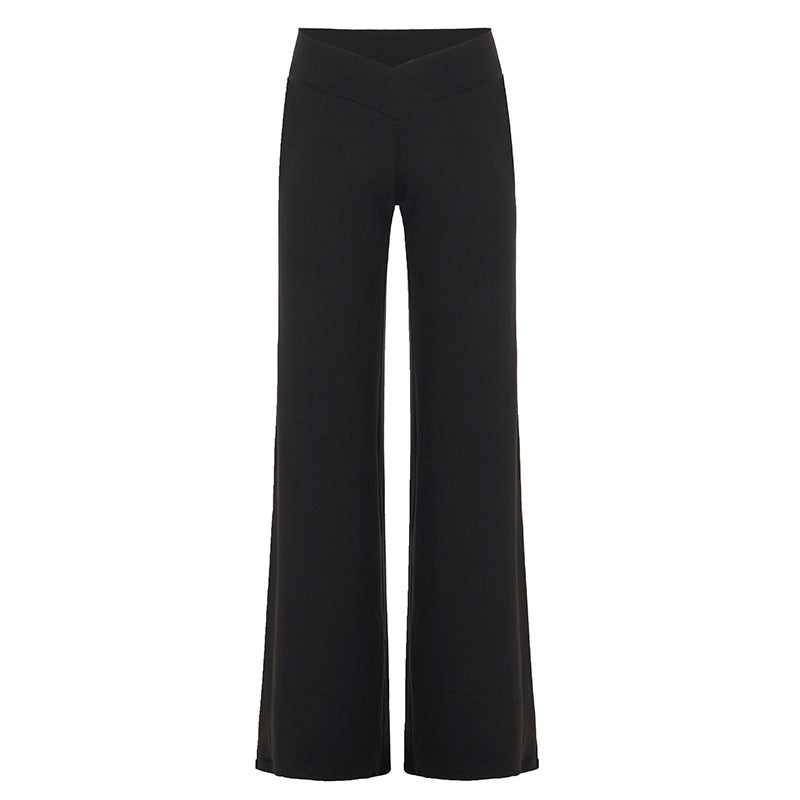 Women wide Palazzo pants with V-shaped waistband seam and elastic stretch jersey Mune Fashion
