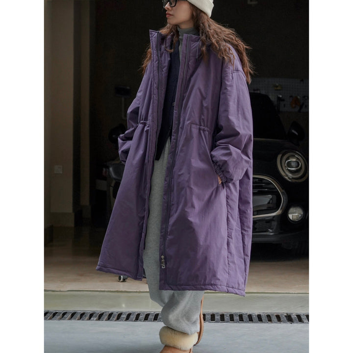 Women oversized padded long parka with drawstring and stand-up collar Mune Fashion