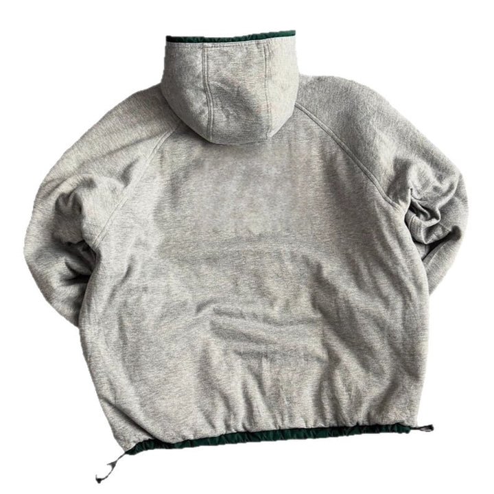 Unisex non-fitted windbreaker with hood padded fleece lining drawstring hem and decorative stripes on sleeves Mune Fashion