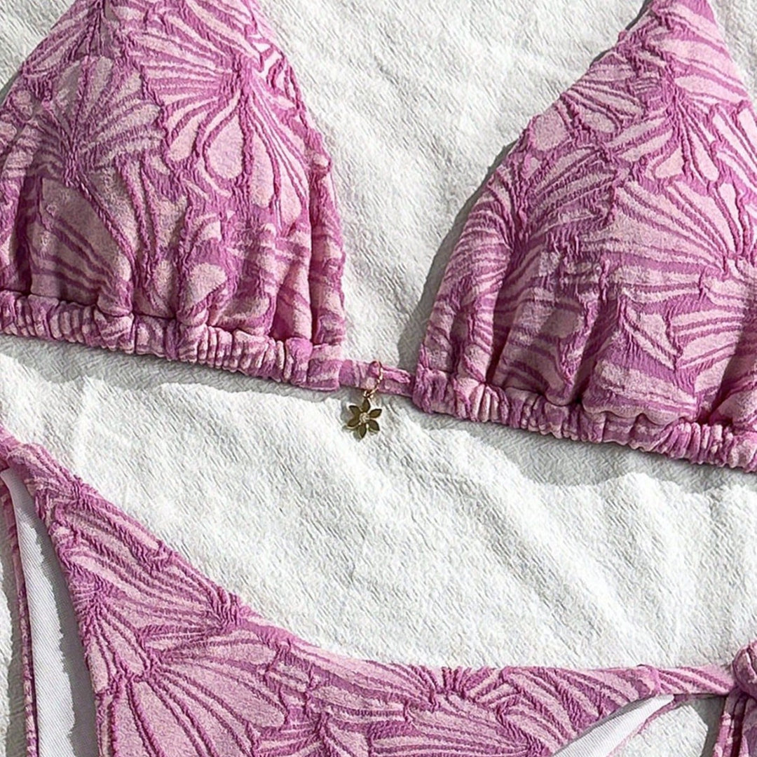 Women’s Triangle Bikini with Floral Design and Playful Ties Mune Fashion