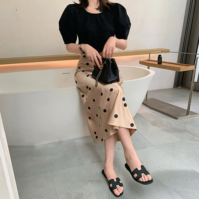 Ladies Elegant Satin Skirt with Polka Dots Mune Fashion